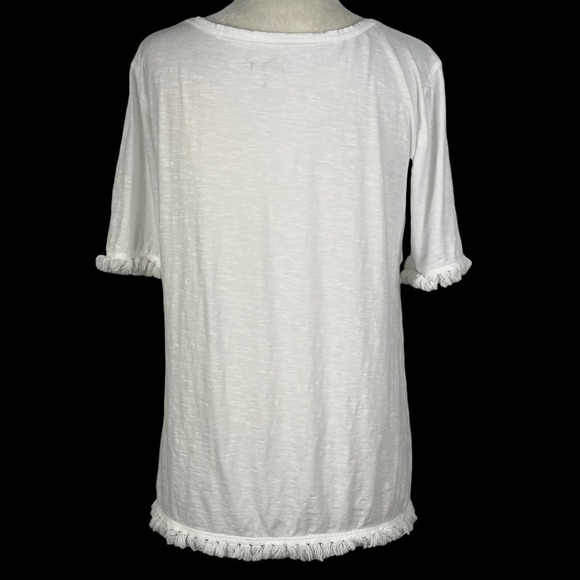 Ann TAYLOR LOFT ROUND NECK SHORT SLEEVE‎ SLUB JERSEY FRINGE T-SHIRT WHITE SMALL - Picture 7 of 11